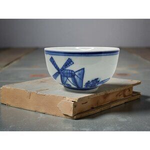 Hand-Painted Delft Blue Windmill Heavy Porcelain Bowl